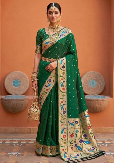 Green Zari Work Banarasi Saree Set