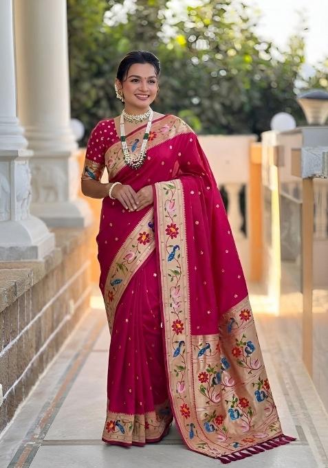 Pink Zari Work Banarasi Saree Set