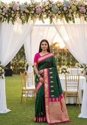 Green Zari Work Banarasi Saree Set