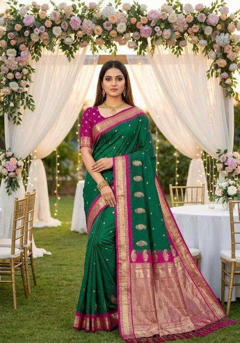 Sea Green Zari Work Banarasi Saree Set