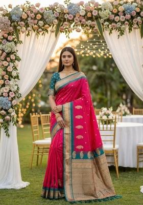 Pink Zari Work Banarasi Saree Set