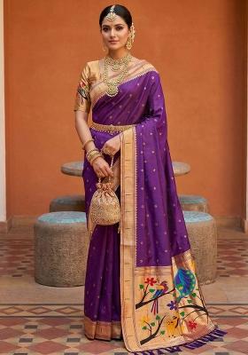 Purple Zari Work Banarasi Saree Set