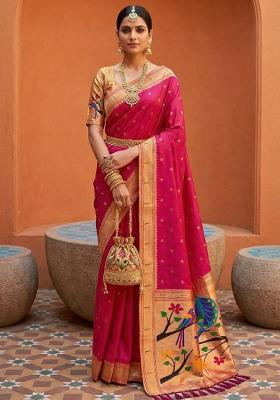 Pink Zari Work Banarasi Saree Set