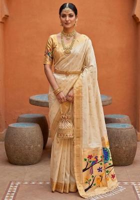 White Zari Work Banarasi Saree Set