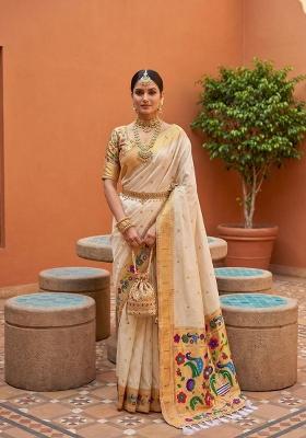 White Zari Work Banarasi Saree Set