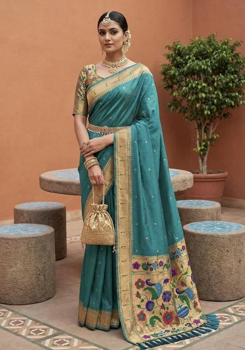 Sea Green Zari Work Banarasi Saree Set