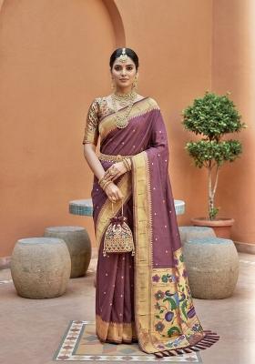 Onion Pink Zari Work Banarasi Saree Set