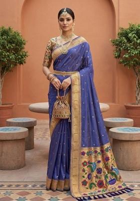 Purple Zari Work Banarasi Saree Set