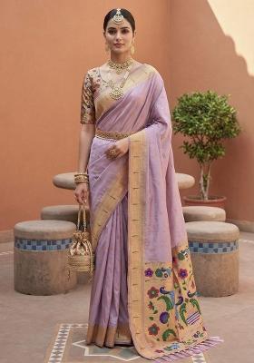 Lavender Zari Work Banarasi Saree Set