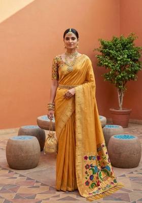 Yellow Zari Work Banarasi Saree Set