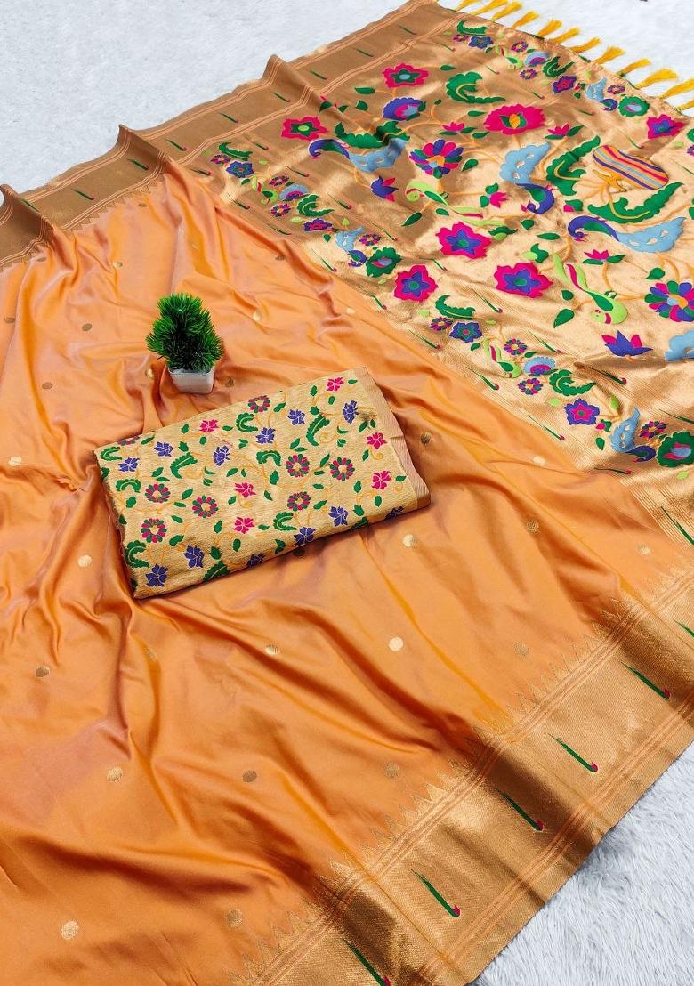 Yellow Zari Work Banarasi Saree Set - Indya