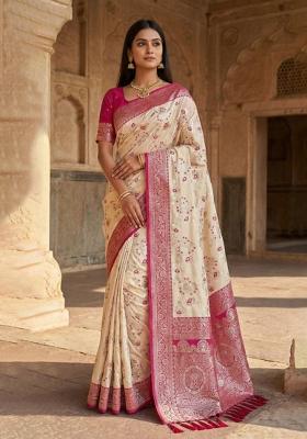 White Zari Work Banarasi Saree Set