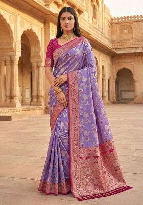 Lavender Zari Work Banarasi Saree Set