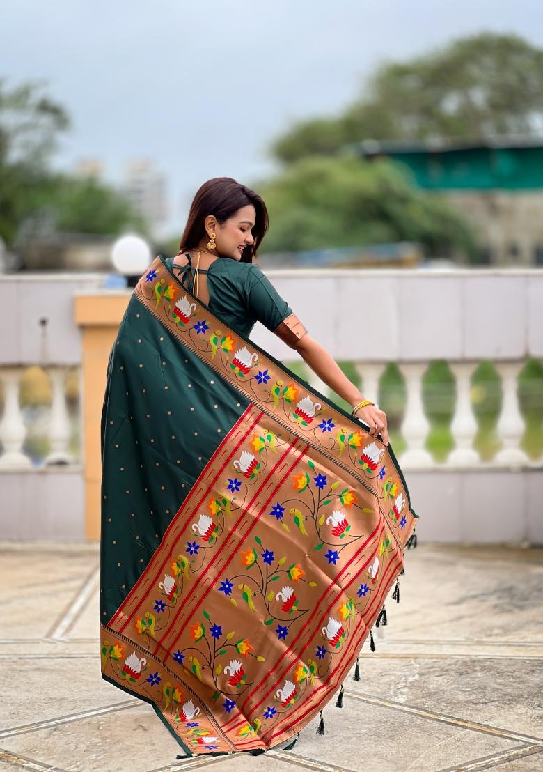Green Zari Work Banarasi Saree Set - Indya