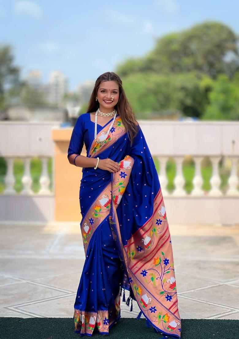 Blue Zari Work Banarasi Saree Set - Indya