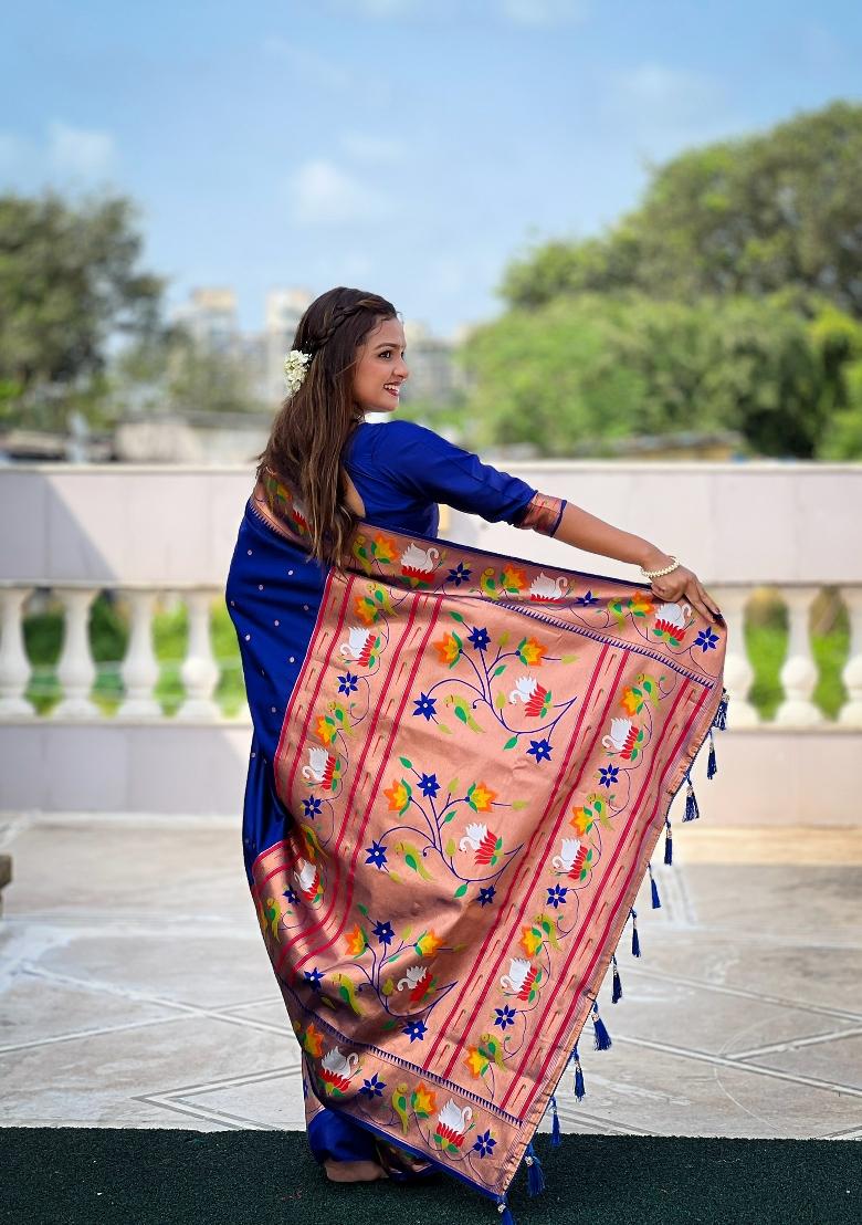 Blue Zari Work Banarasi Saree Set - Indya