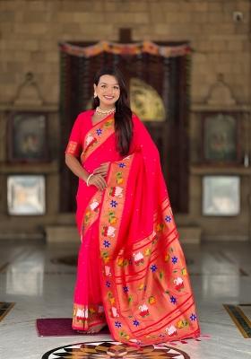 Pink Zari Work Banarasi Saree Set