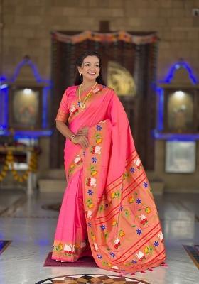 Pink Zari Work Banarasi Saree Set