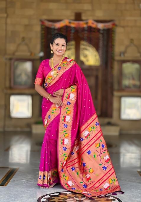 Wine Zari Work Banarasi Saree Set