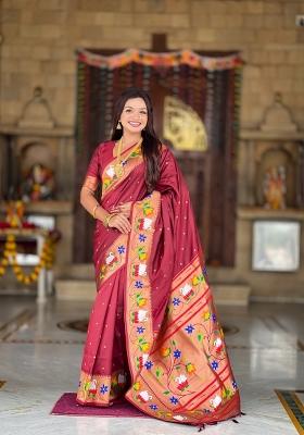 Maroon Zari Work Banarasi Saree Set