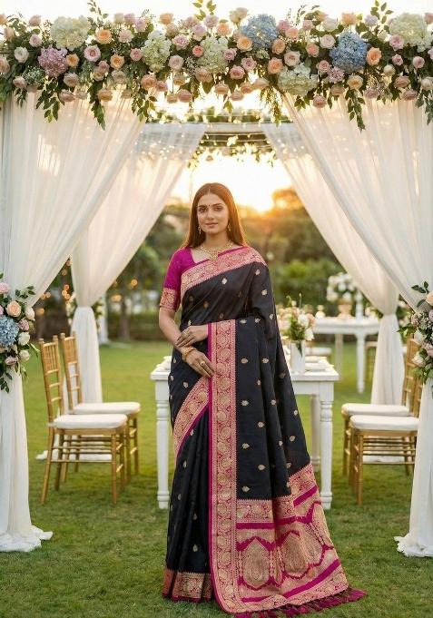 Black Zari Work Banarasi Saree Set