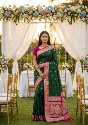 Green Zari Work Banarasi Saree Set