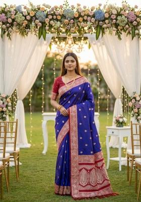 Violet Zari Work Banarasi Saree Set