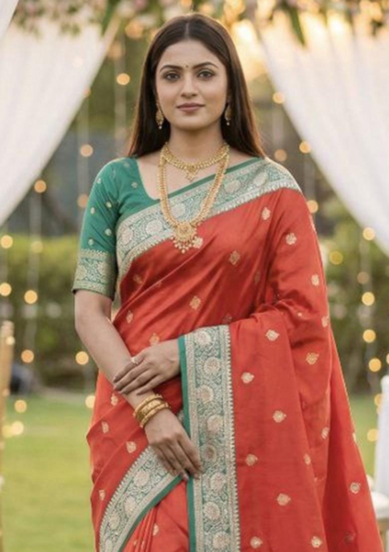 Pink Zari Work Banarasi Saree Set - Indya