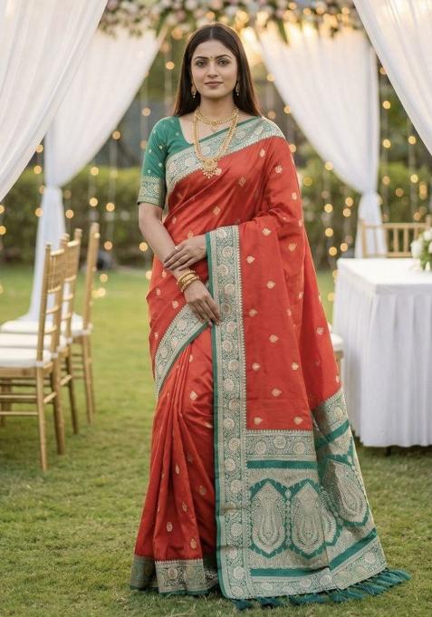Pink Zari Work Banarasi Saree Set