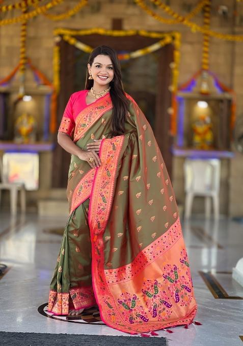 Green Zari Work Banarasi Saree Set