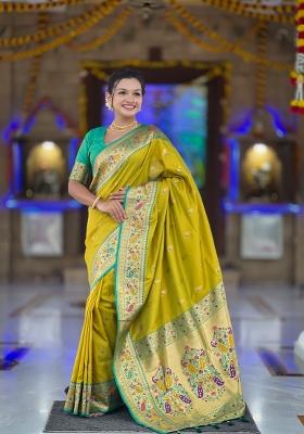 Parrot Green Zari Work Banarasi Saree Set