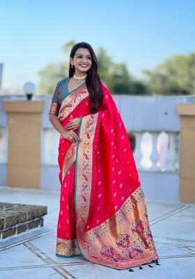 Pink Zari Work Banarasi Saree Set