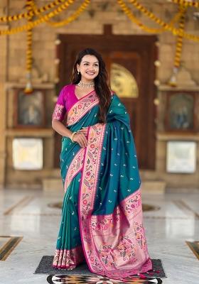 Sky Blue Zari Work Banarasi Saree Set