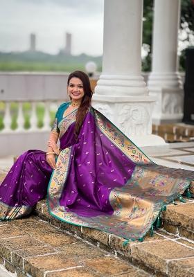 Purple Zari Work Banarasi Saree Set