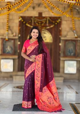 Wine Zari Work Banarasi Saree Set