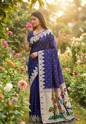 Violet Zari Work Banarasi Saree Set