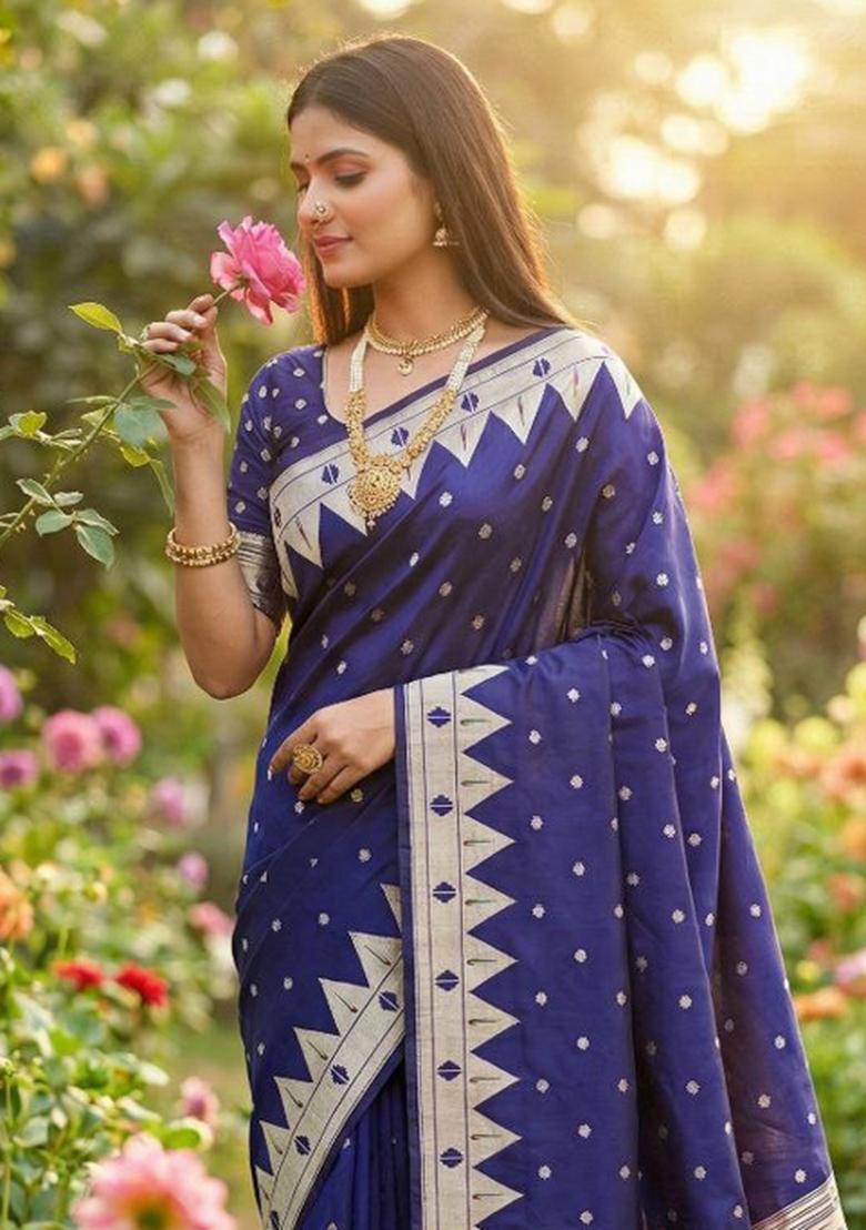 Violet Zari Work Banarasi Saree Set - Indya
