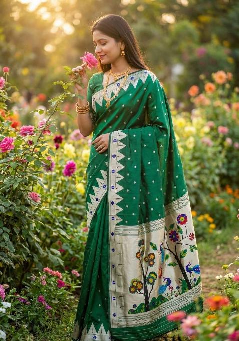 Green Zari Work Banarasi Saree Set