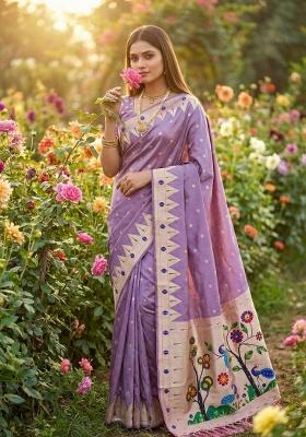 Lavender Zari Work Banarasi Saree Set
