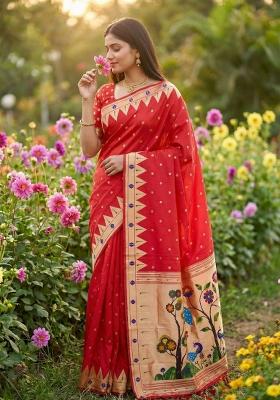 Red Zari Work Banarasi Saree Set