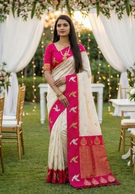 White Zari Work Banarasi Saree Set