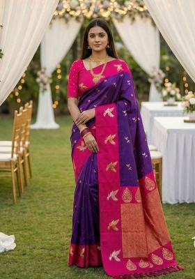 Purple Zari Work Banarasi Saree Set