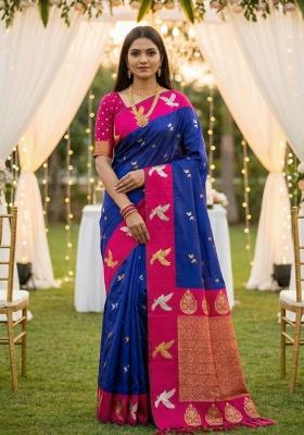 Violet Zari Work Banarasi Saree Set