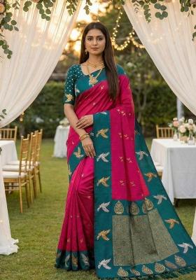 Pink Zari Work Banarasi Saree Set