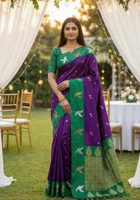 Wine Zari Work Banarasi Saree Set