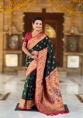 Green Zari Work Banarasi Saree Set