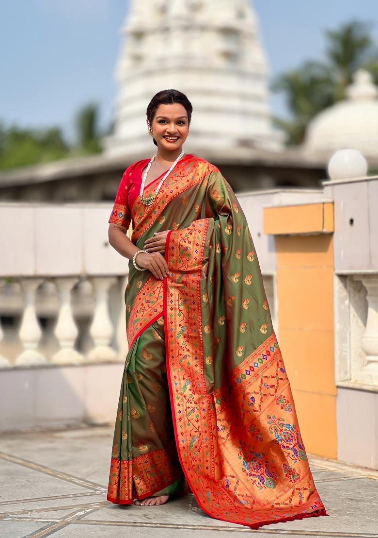 Teal Zari Work Banarasi Saree Set - Indya