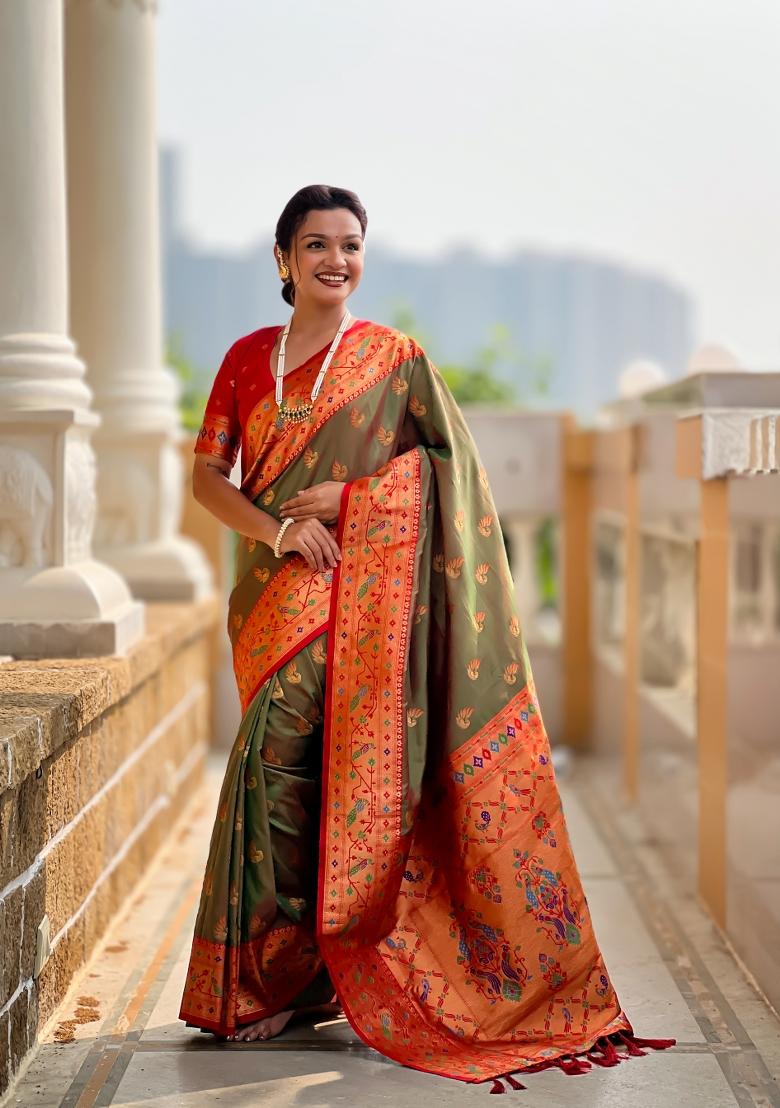 Teal Zari Work Banarasi Saree Set - Indya