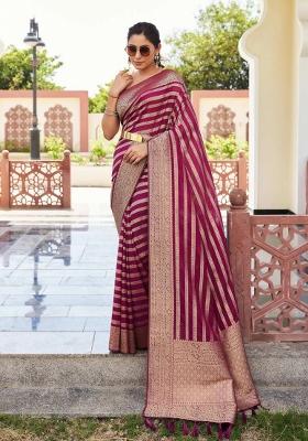 Wine Jacquard Silk Saree With Blouse