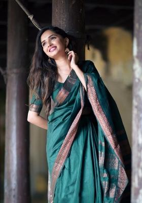 Teal Green Jacquard Silk Saree With Blouse